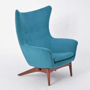 Reupholstered Danish Mid-Century Modern reclining chair designed by H.W. Klein